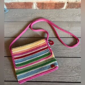The Sak Rainbow Striped Crochet Flap Crossbody Bag